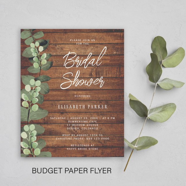 Budget rustic eucalyptus bridal shower invitation flyer (Creator Uploaded)