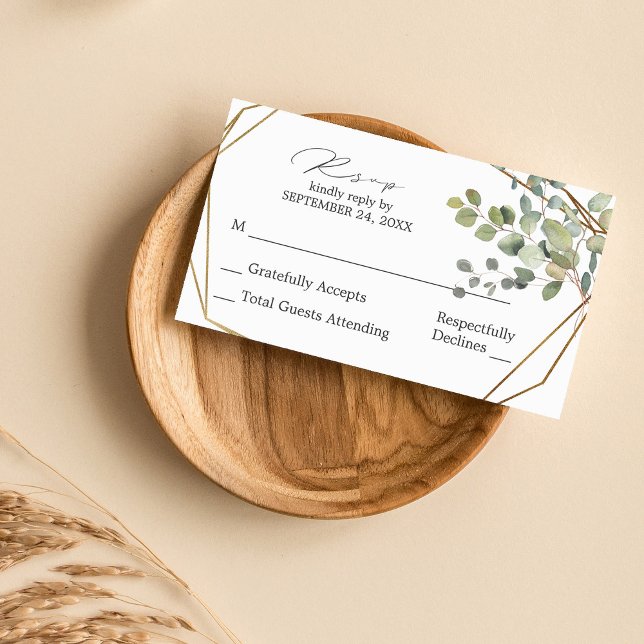 Budget Rustic Eucalyptus & Gold SM No Meal RSVP Enclosure Card (Creator Uploaded)
