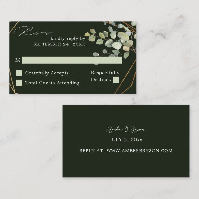 Budget Rustic Eucalyptus & Gold SM No Meal RSVP G2 Enclosure Card (Front/Back)