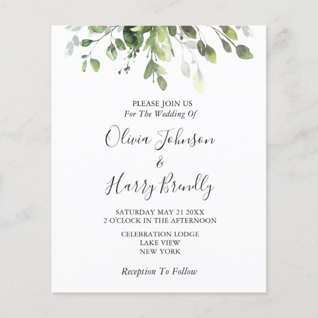 Budget Rustic Eucalyptus Greenery Wedding Flyer (Front)