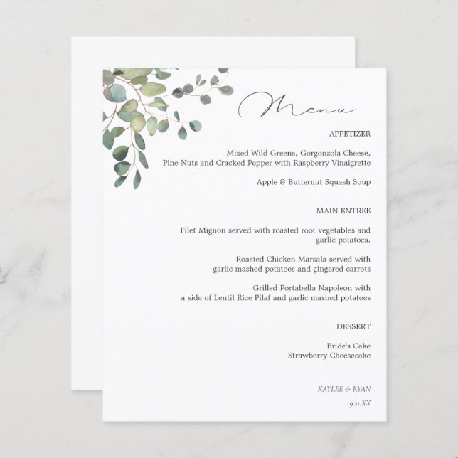 Budget Rustic Eucalyptus Menu (Front/Back)