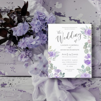 Budget Rustic Eucalyptus Purple Wedding Invitation