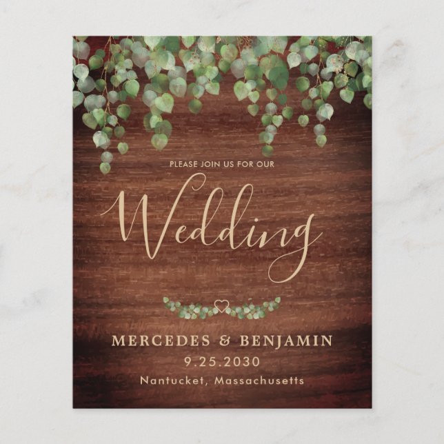 Budget Rustic Eucalyptus QR Code Wedding Invite (Front)