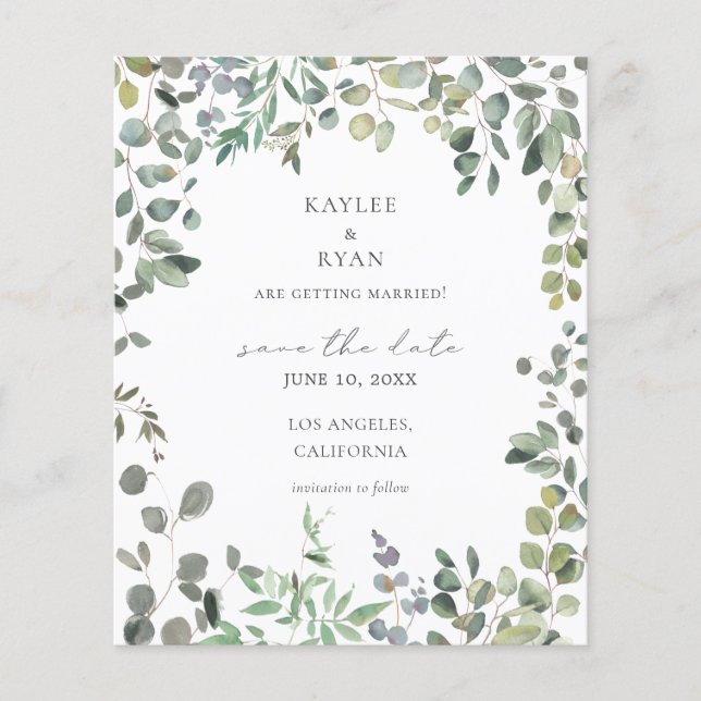 Budget Rustic Eucalyptus Save the Date Flyer (Front)