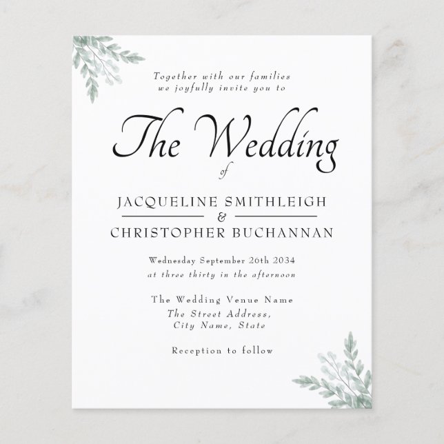 Budget Rustic Eucalyptus Wedding Invitation Flyer (Front)