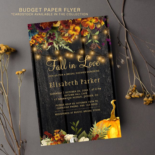 Budget rustic fall floral bridal shower invitation flyer (Creator Uploaded)