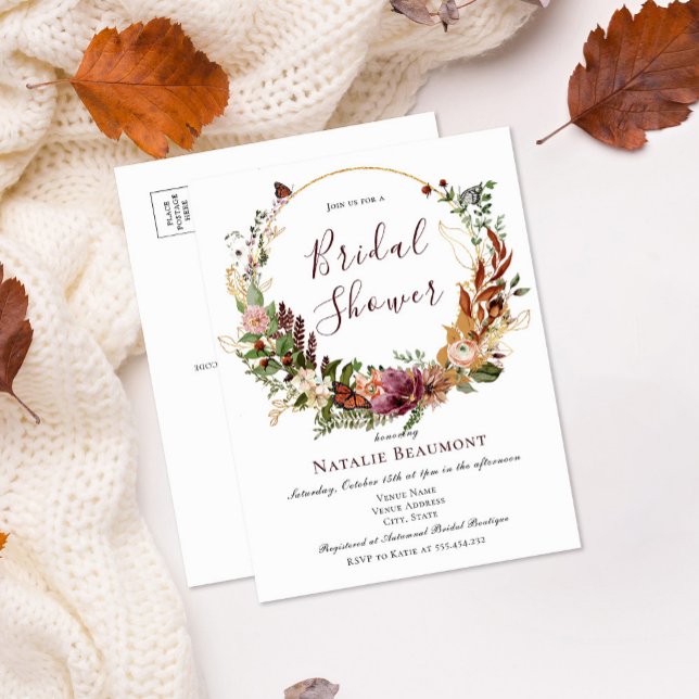 Budget Rustic Fall Floral & Greenery Bridal Shower Invitation Postcard (Creator Uploaded)