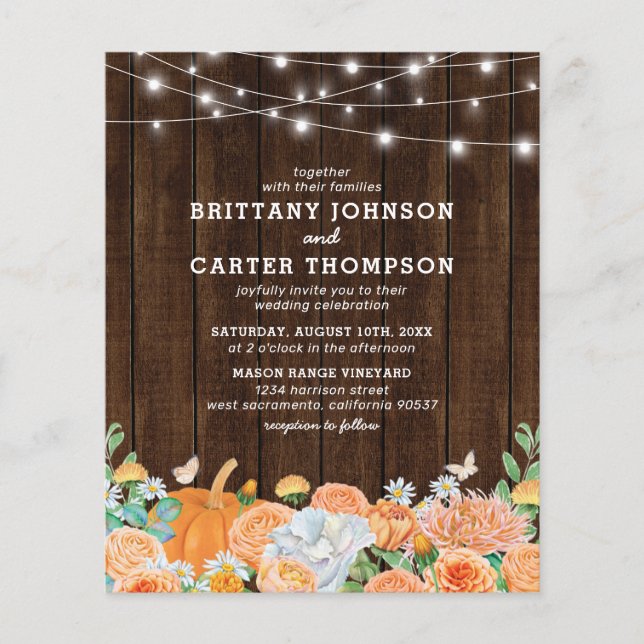 Budget Rustic Fall Floral Wedding Invitation (Front)