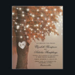 Budget Rustic Fall Heart Tree Wedding Invitation<br><div class="desc">Cheap vintage autumn wedding invitations featuring a rustic tree with red/orange leaves,  a carved heart with the couples initials,  string lights,  and an elegant wedding template that is easy to personalise.</div>
