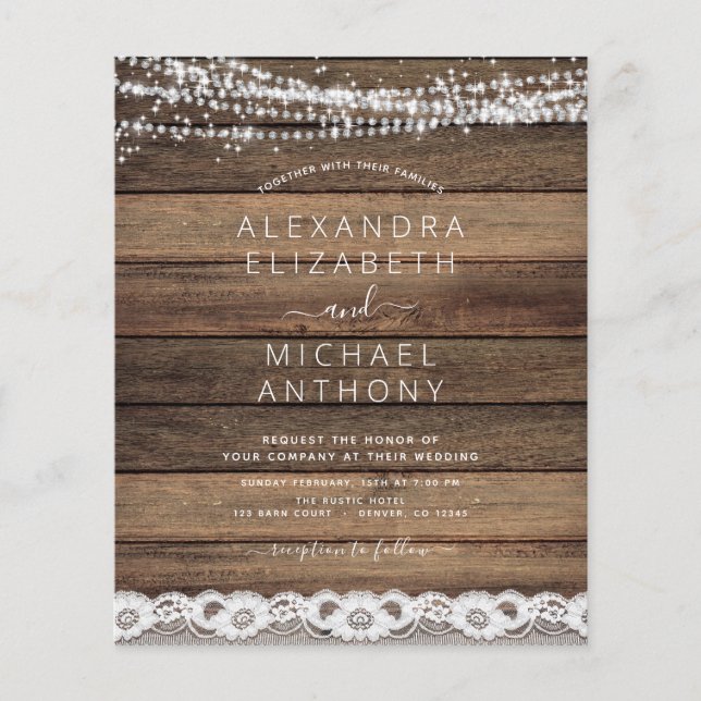 Budget Rustic Farmhouse String Lights Lace Wedding (Front)