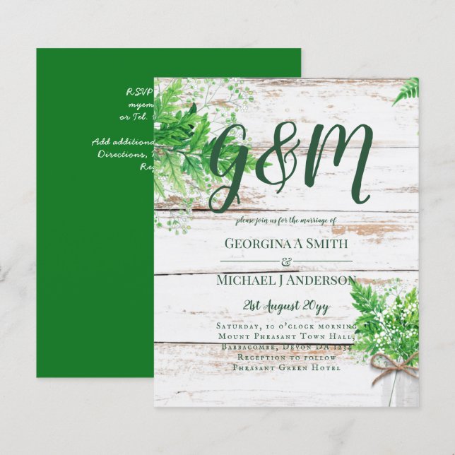 BUDGET Rustic Ferns Greenery Chic Wedding Invite (Front/Back)