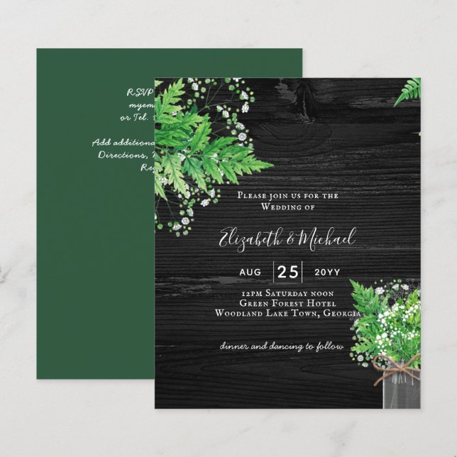 BUDGET Rustic Ferns Greenery Chic Wedding Invite (Front/Back)