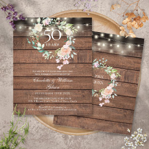 Budget Rustic Floral 50th Anniversary Invitation