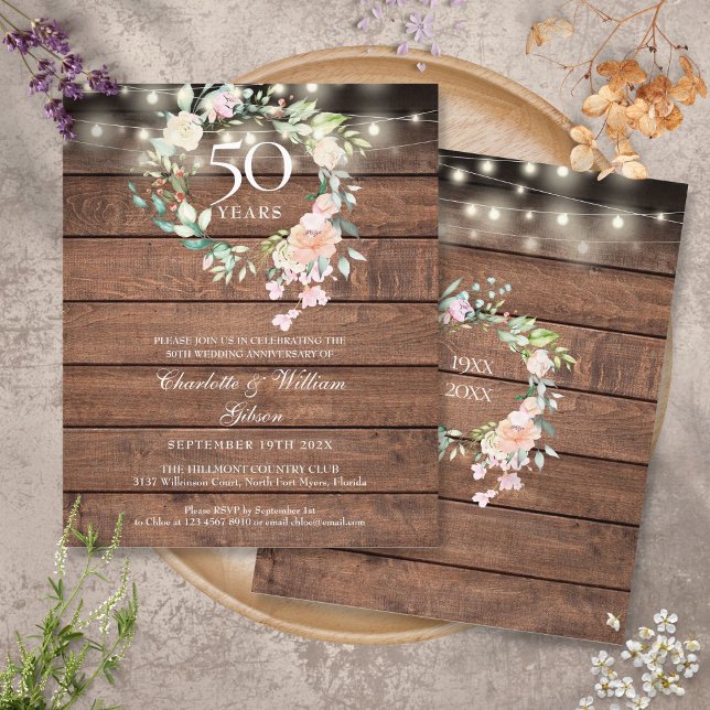 Budget Rustic Floral 50th Anniversary Invitation (Budget Rustic Floral 50th Anniversary Invitation)