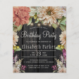 Budget rustic floral birthday party invitation flyer