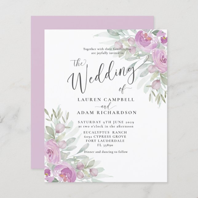 Budget Rustic Floral Pink Wedding Invitation (Front/Back)
