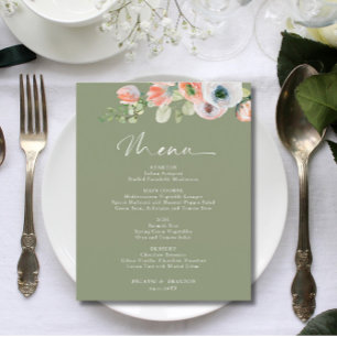 Budget Rustic Floral Sage Green Wedding Menu