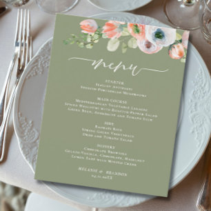 Budget Rustic Floral Sage Green Wedding Menu
