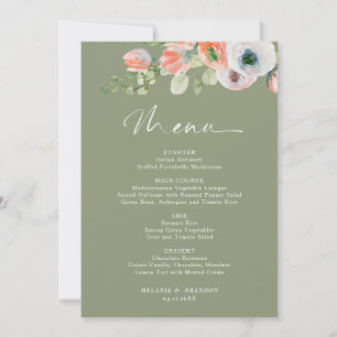 Budget Rustic Floral Sage Green Wedding Menu Card