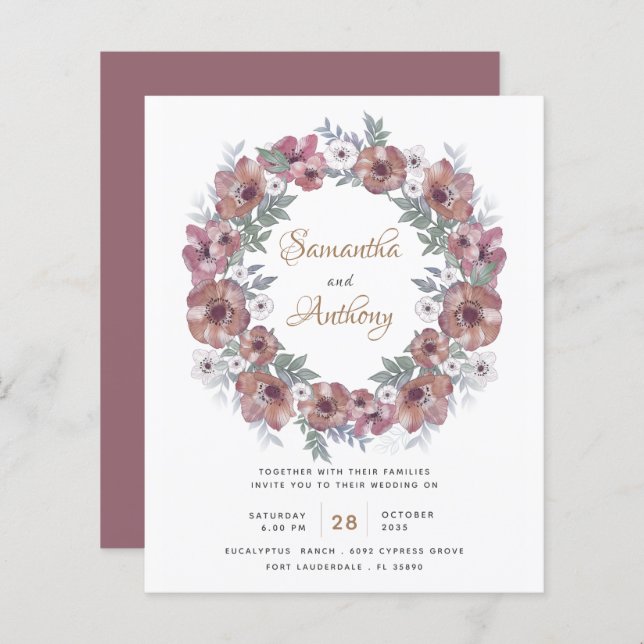 Budget Rustic Floral Terracotta Wedding Invitation (Front/Back)