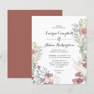 Budget Rustic floral Terracotta Wedding Invitation