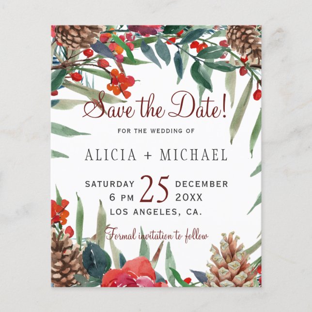 Budget rustic floral wedding save the date (Front)