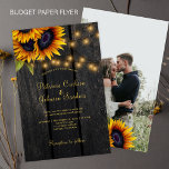 Budget rustic floral wood PHOTO wedding invitation Flyer<br><div class="desc">Elegant chic summer or fall wedding stylish LOW BUDGET invitation PAPER FLYER template on dark brown barn wood featuring a beautiful sunflower bouquet and strings of twinkle lights. Personalise it with your details on the front side and with your photo on the reverse. The invitation is suitable for elegant summer...</div>