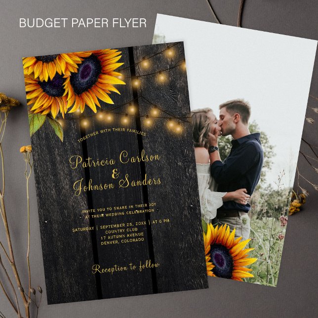 Budget rustic floral wood PHOTO wedding invitation Flyer (Creator Uploaded)