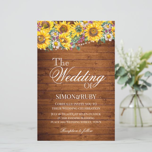 Budget Rustic Floral Wood Wedding invitation Flyer (Standing Front)