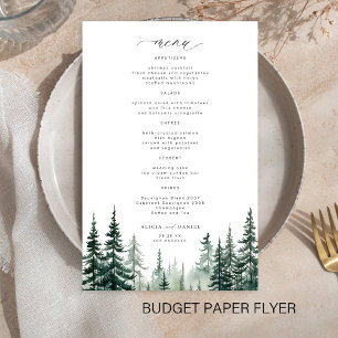Budget rustic forest pine trees wedding menu