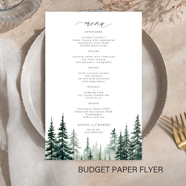 Budget rustic forest pine trees wedding menu  (Creator Uploaded)