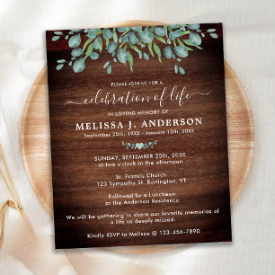 Budget Rustic Funeral Celebration Of Life Invite