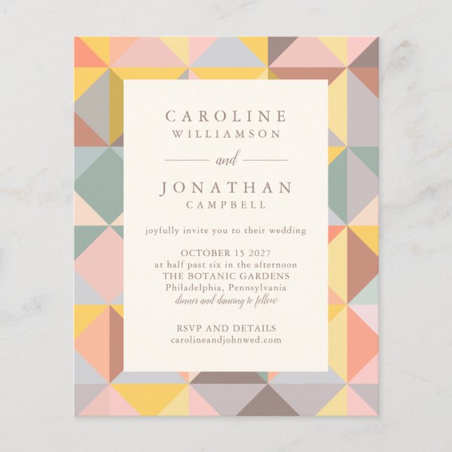 Budget Rustic Geometric Art Stylish Wedding Invite (Front)