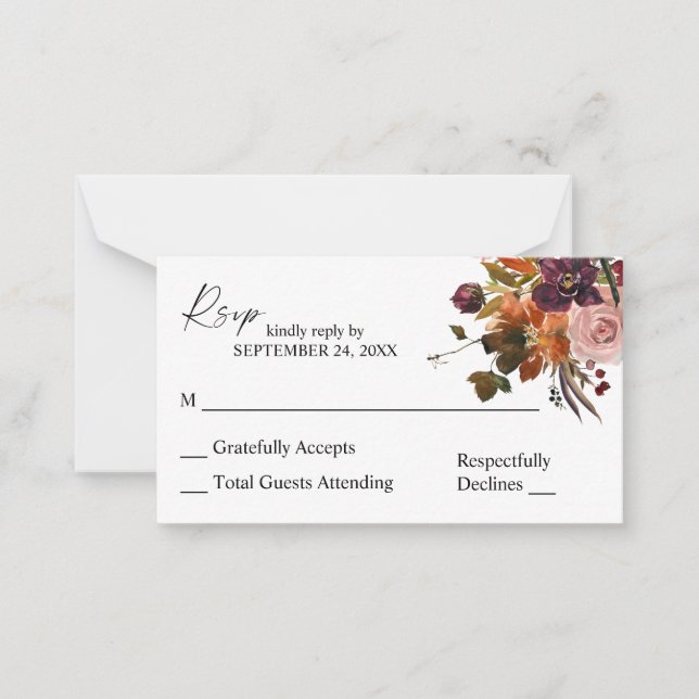 Budget Rustic Golden Orange Pink 2SM No Meal RSVP Card (Front)