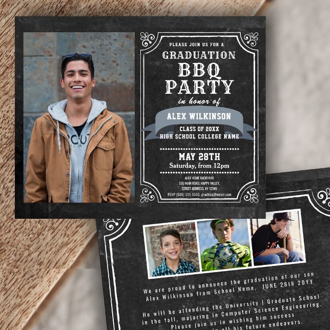 BUDGET Rustic Graduation BBQ 4 Photo Invitation (Creator Uploaded)