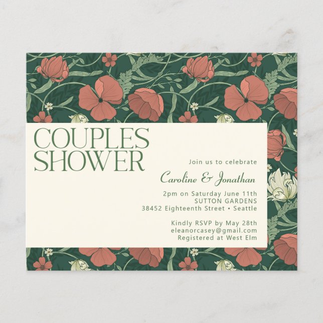 Budget Rustic Green Floral Couples Shower Invite (Front)