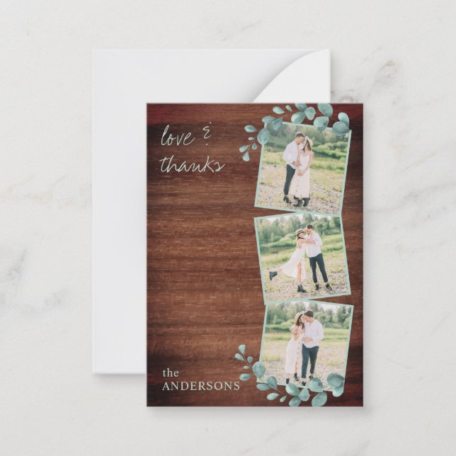 Budget Rustic Greenery Photo Wedding Thank You Card (Front)