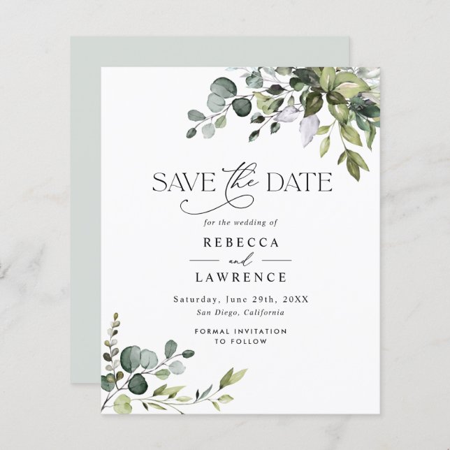 Budget Rustic Greenery Wedding Save the Date (Front/Back)