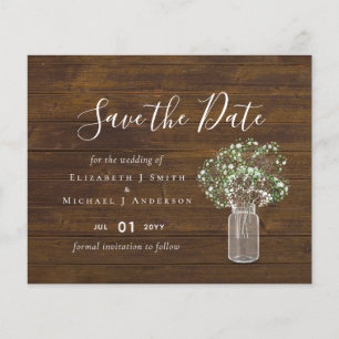 Budget Rustic Gypsophila Mason Jar Save the Dates