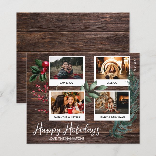 Budget Rustic Happy Holidays Instant Multi Photo (Front/Back)