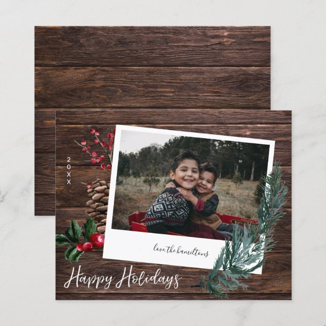 Budget Rustic Happy Holidays Wood & Instant Photo (Front/Back)