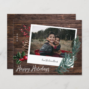 Budget Rustic Happy Holidays Wood & Instant Photo