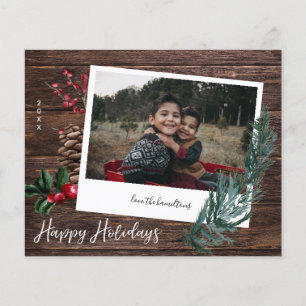 Budget Rustic Happy Holidays Wood & Instant Photo Flyer