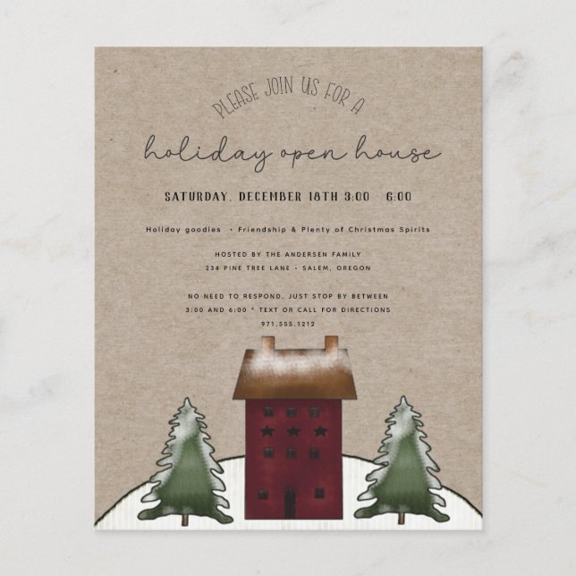 Budget Rustic Holiday Open House Invitation  Flyer (Front)