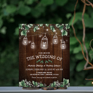 Budget Rustic Jar Greenery Wedding Invitation