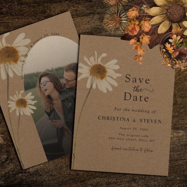 Budget Rustic Kraft Dried Sunflower Wedding Photo Save The Date (Creator Uploaded)