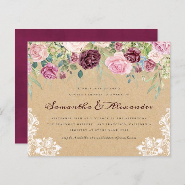 Budget Rustic Kraft Lace Floral Couple's Shower (Front/Back)