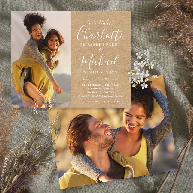 Budget Rustic Kraft Photos Wedding Invitation (Creator Uploaded)