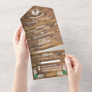 Budget Rustic Lace All in One Wedding Invite