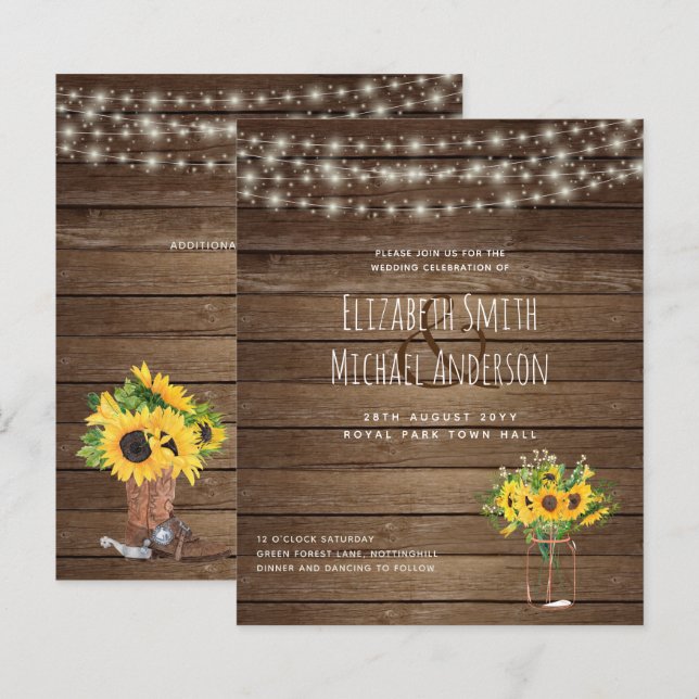 Budget Rustic Lights Mason Jars Sunflowers Wedding (Front/Back)